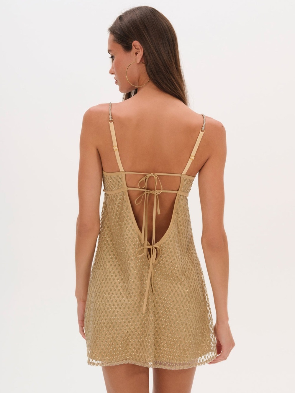 For Love And Lemons Metallic Gold Crochet Mini Dress | Worn Once / Like New - Picture 2 of 3